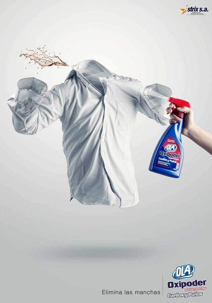 Laundry & Dry Cleaning creative ad: Stain spraying off shirt like dust