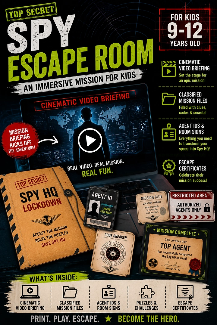 Escape Rooms creative ad: Spy-mission escape-room poster