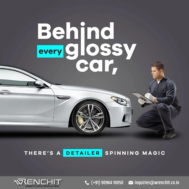 Car Wash & Detailing creative ad: Witty 'detailer spinning magic' copy, clean craft
