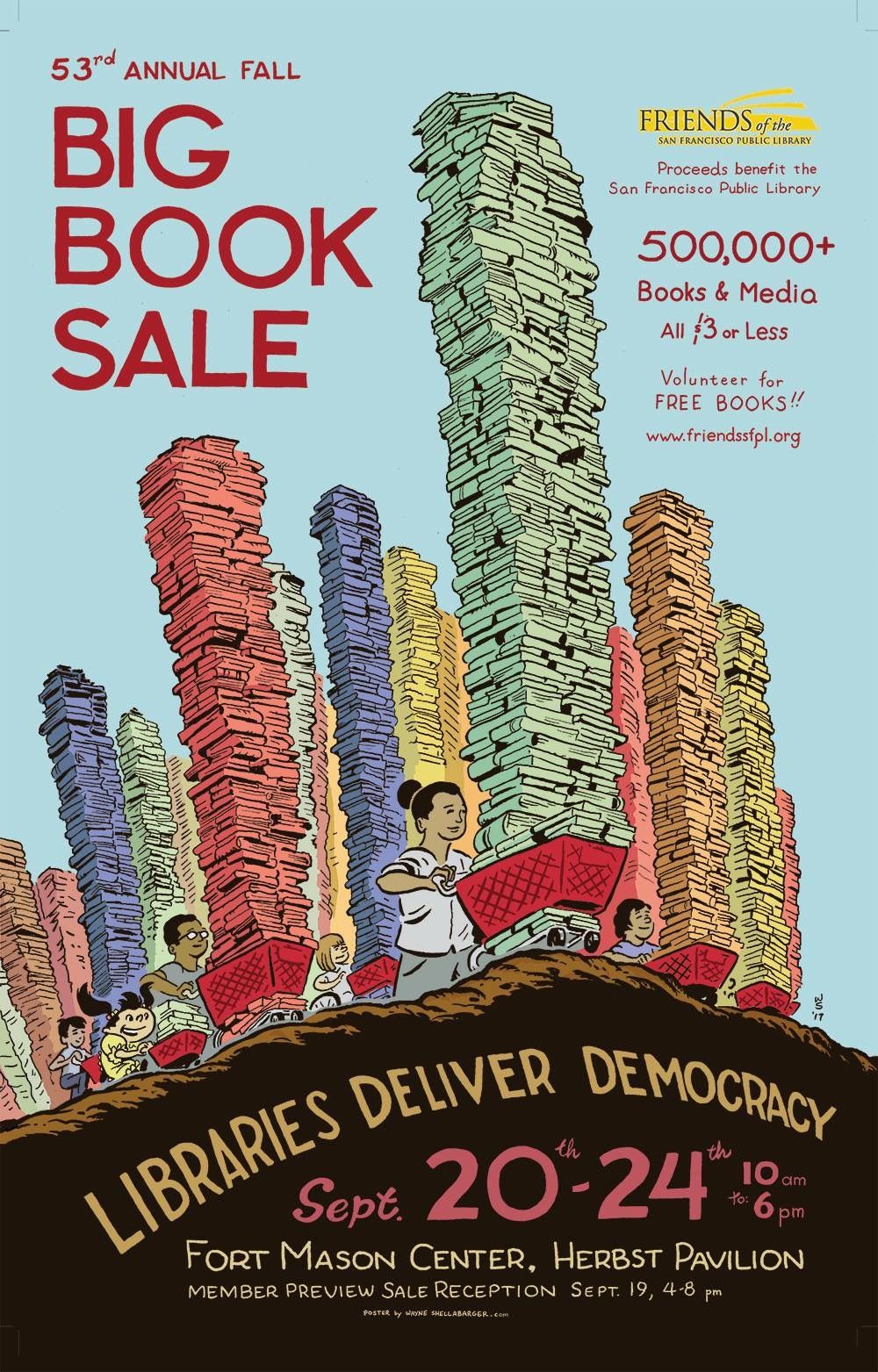 Book-stack skyscrapers city illustration poster