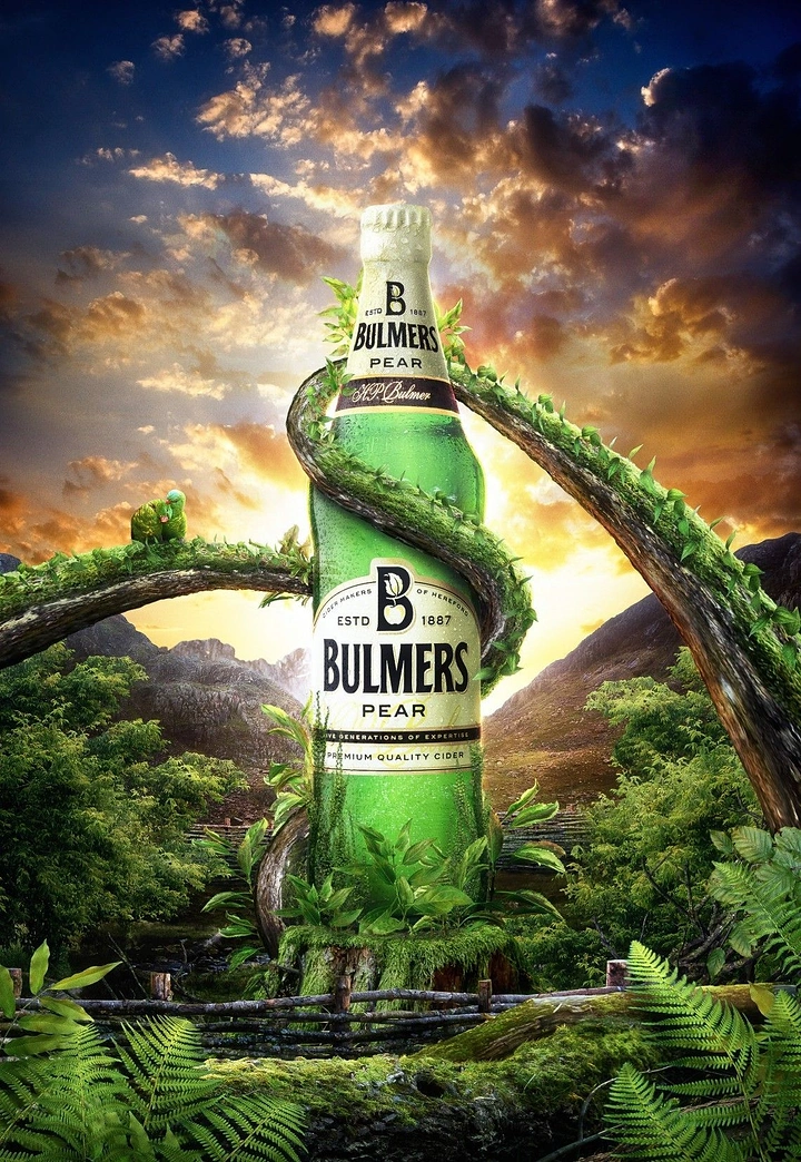 Bars & Pubs creative ad: Beer bottle grows into lush pear landscape