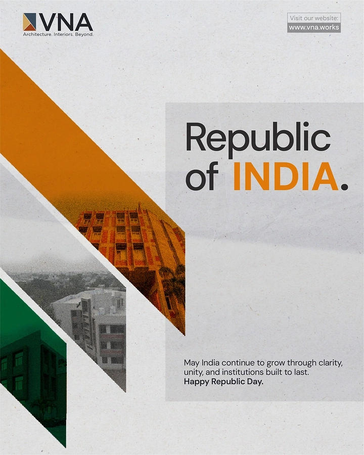 Republic Day creative ad: Tricolor diagonal strips frame architecture photos