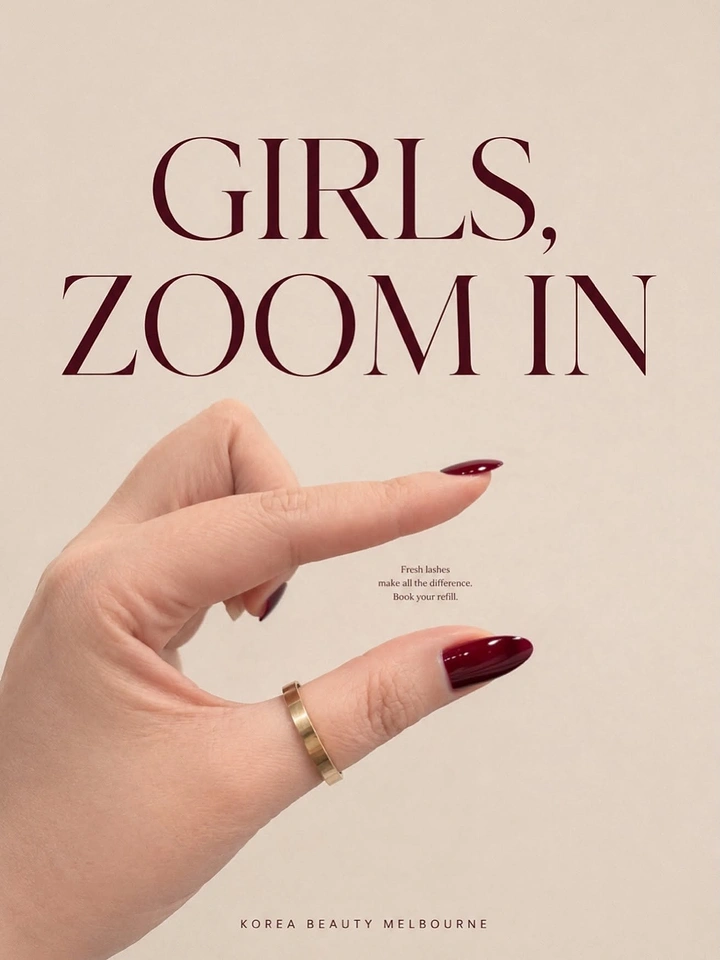 Beauty & Salon creative ad: Hand making a tiny pinch gesture with burgundy manicure