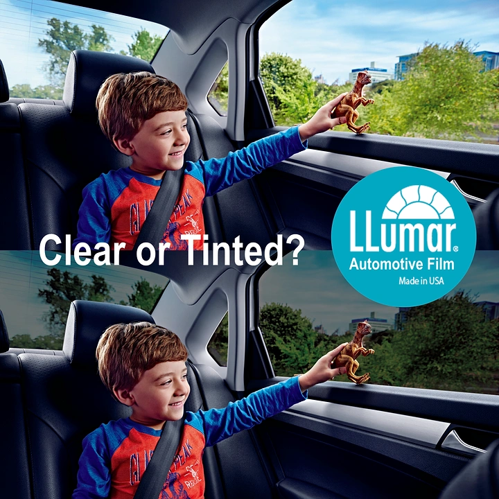 Window Tinting & Car Wraps creative ad: Clear-versus-tinted split-screen comparison