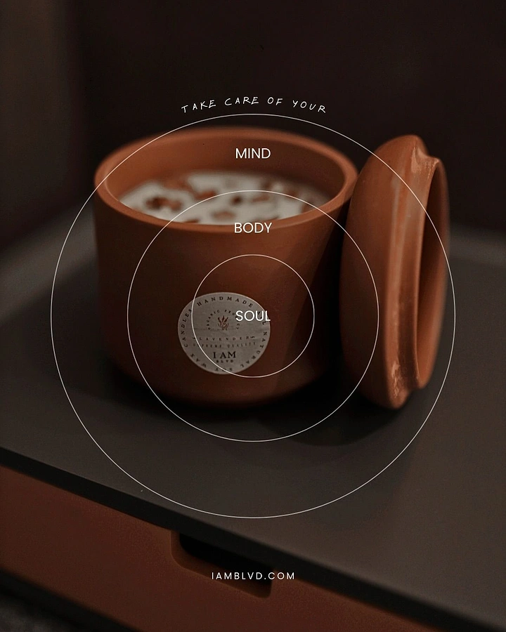 Candles & Home Fragrance creative ad: Mind-body-soul rings over candle jar