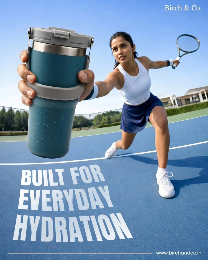 Tumblers, Flasks & Drinkware creative ad: Tumbler integrated into tennis action