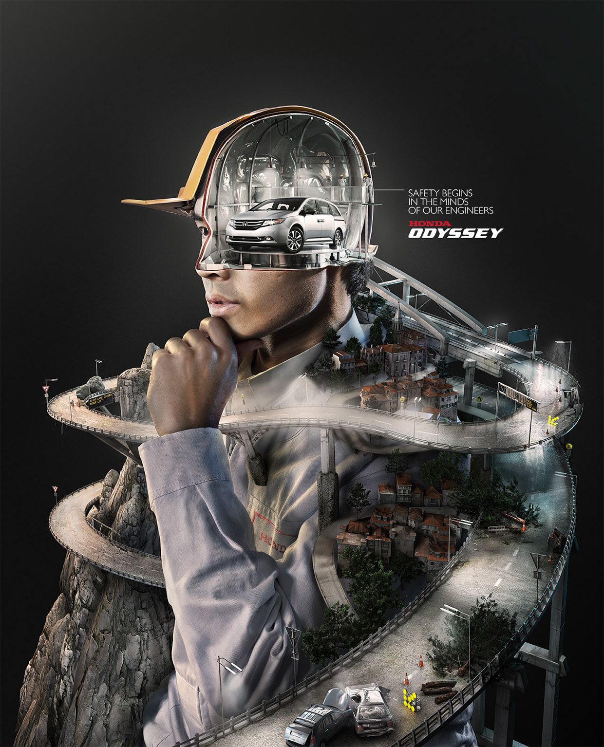 Instagram post: Helmeted figure merges with cityscape