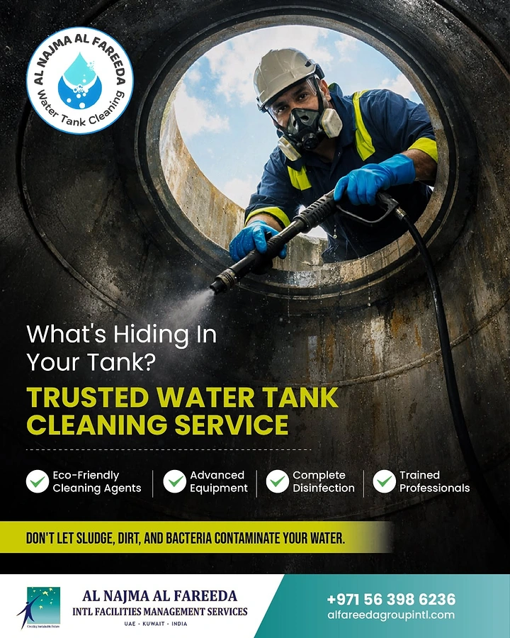 Cleaning Services creative ad: Shot from inside the tank, looking up