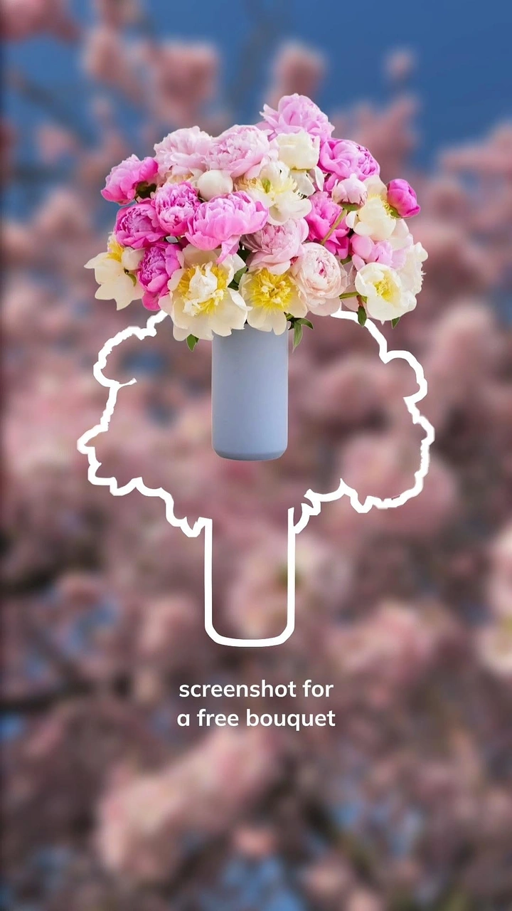 Florists creative ad: Bouquet as tree crown, screenshot giveaway