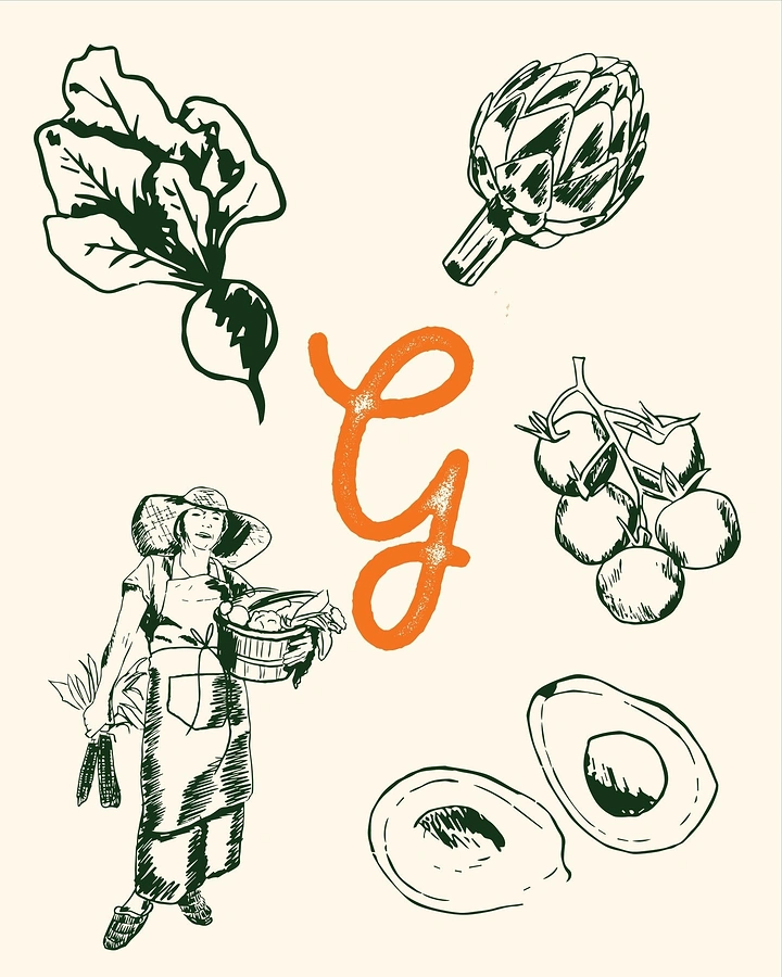 Salad Bars & Healthy Restaurants creative ad: Hand-drawn produce identity system