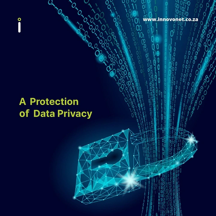 Cybersecurity Companies creative ad: Data stream forms a privacy lock
