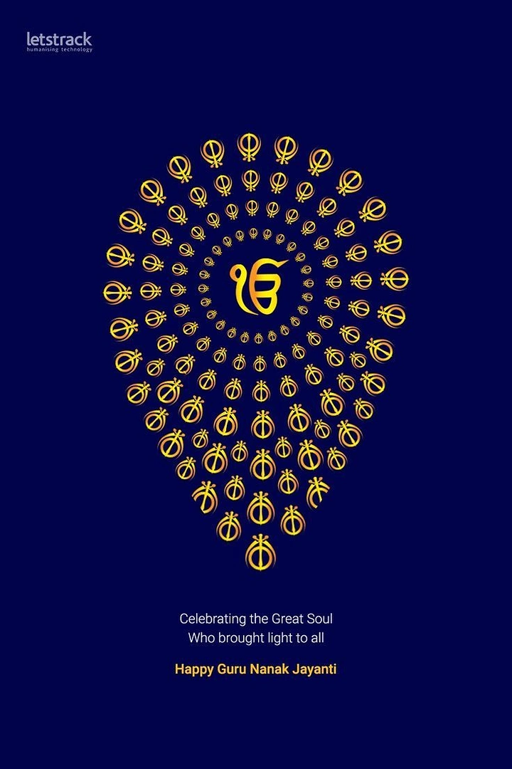 Guru Nanak Jayanti creative ad: Location pin made of concentric khanda symbols