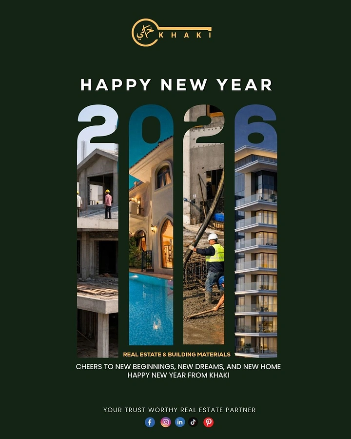 New Year creative ad: Giant 2026 numerals filled with construction and property photos