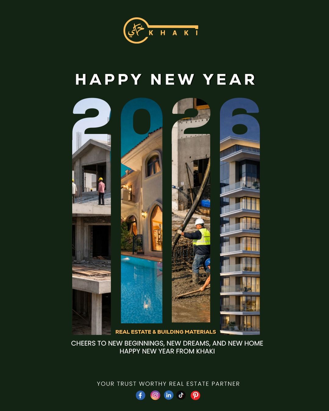 New Year Instagram post: Giant 2026 numerals filled with construction and property photos