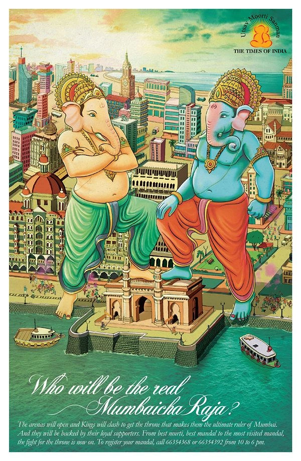 Ganesh Chaturthi creative ad: Two giant Ganesha idols facing off over Mumbai