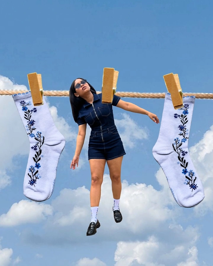 Socks Brands creative ad: Surreal giant-sock clothesline composition