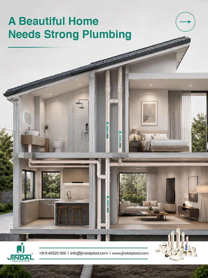 Plumbers creative ad: House cutaway revealing pipe network inside