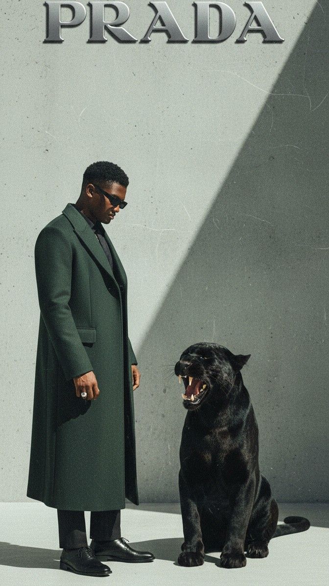 Story: Striking Prada man-and-dog composition