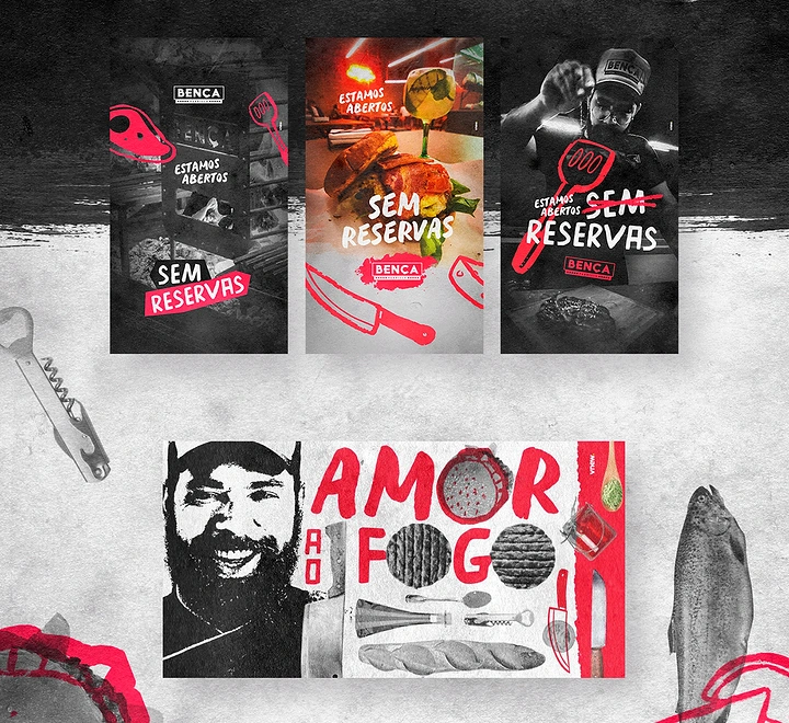 BBQ & Grill Restaurants creative ad: Distinctive fire-themed illustrated campaign