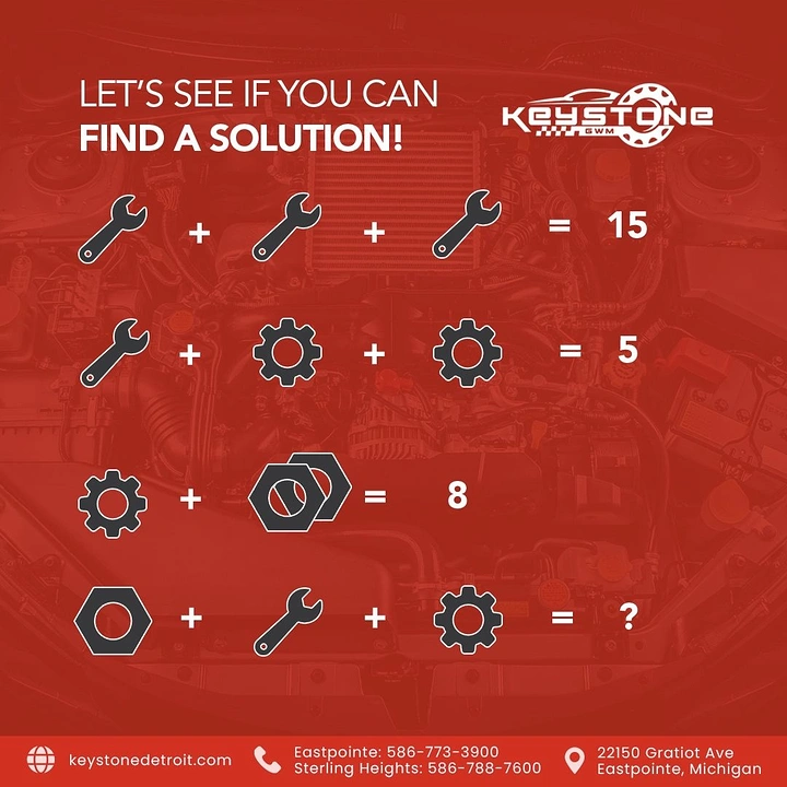 Auto Repair & Garages creative ad: Wrench and gear icons as maths puzzle