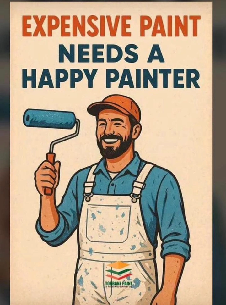 House Painters creative ad: Witty 'expensive paint needs happy painter' illustration