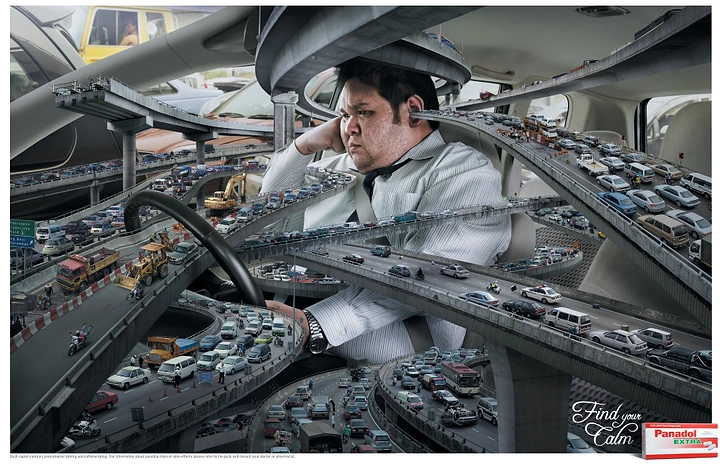Engine Oil & Lubricants creative ad: Surreal traffic-in-car automotive metaphor