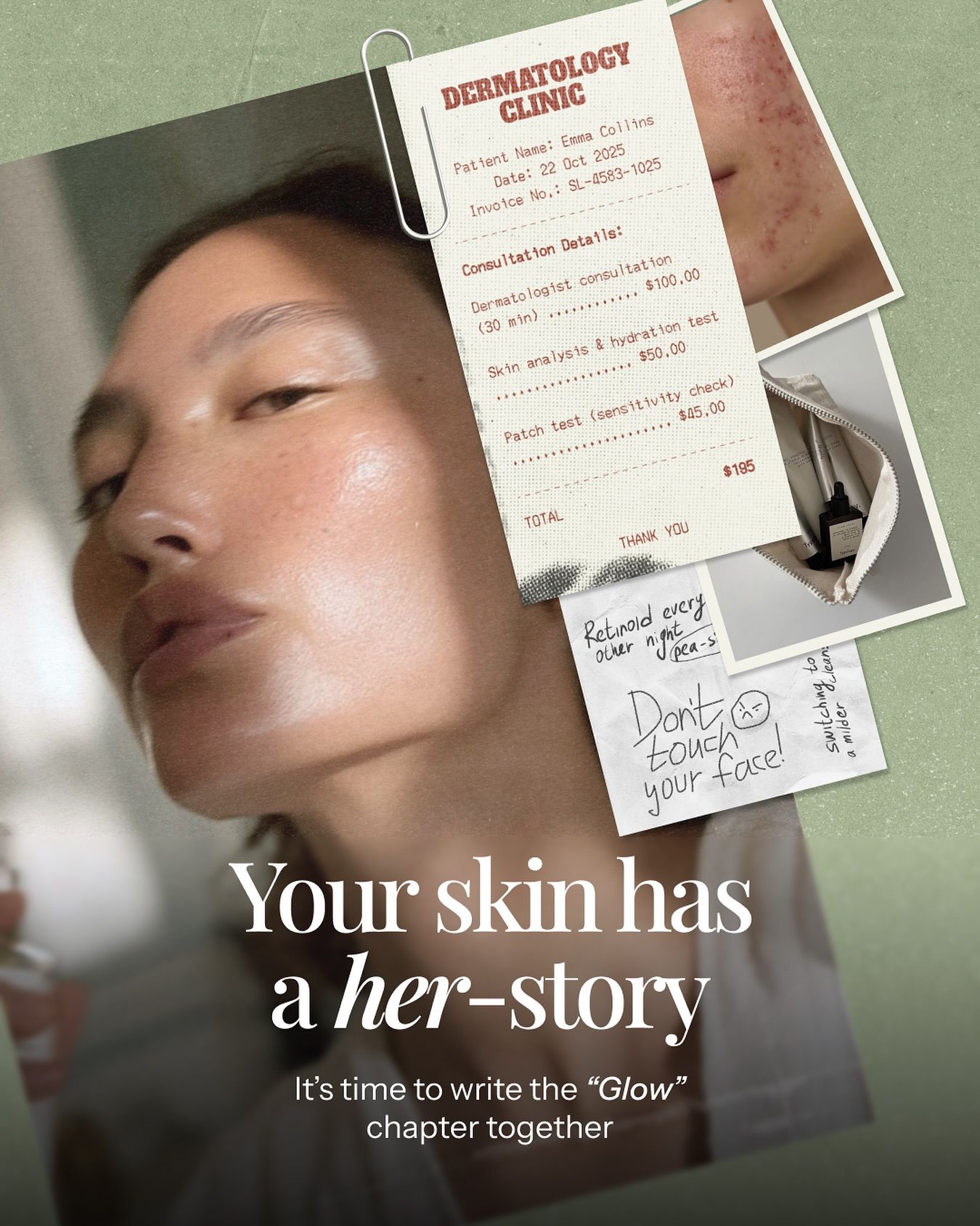 Instagram post: Clinic receipts collage, her-story pun