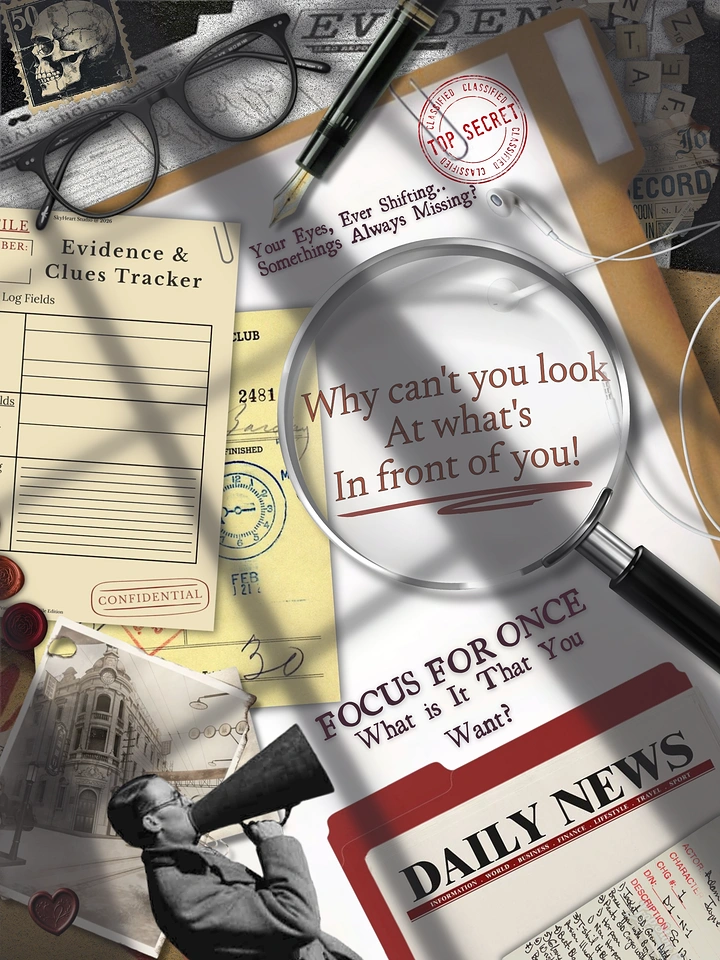 Escape Rooms creative ad: Magnifying-glass clue composition
