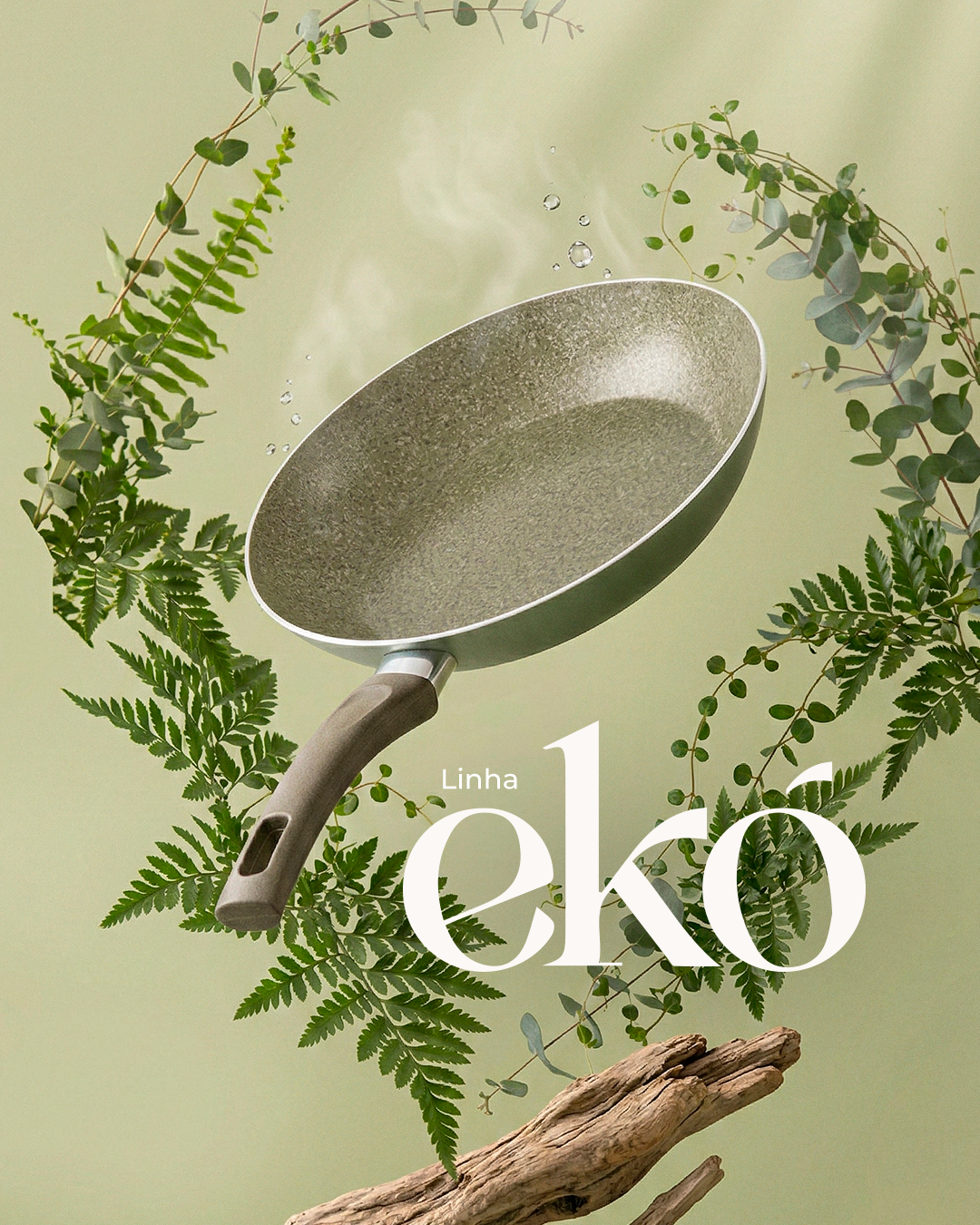 Instagram post: Floating sage-green speckled non-stick frying pan