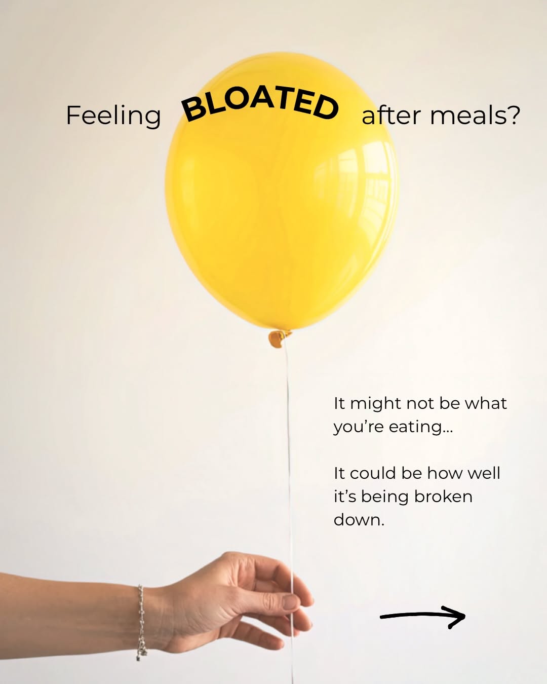 Carousel: Hand holding an inflated yellow balloon as a bloating metaphor, slide 1