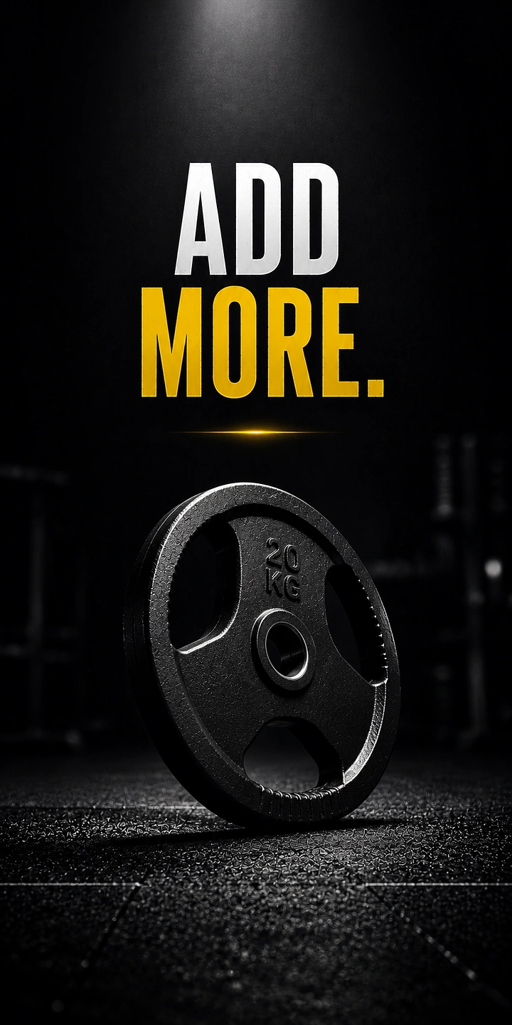 Sports Goods Stores creative ad: Black 20 kg weight plate on a gym floor