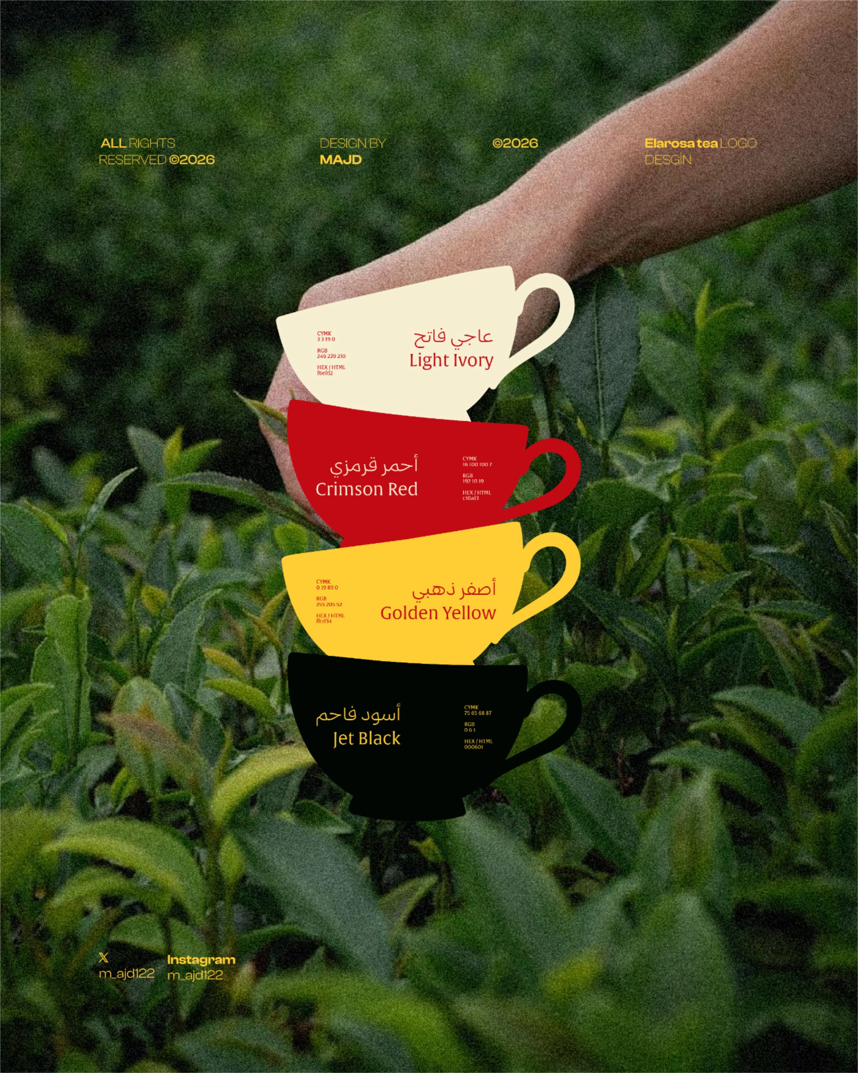 Instagram post: Stacked colour cups over tea field