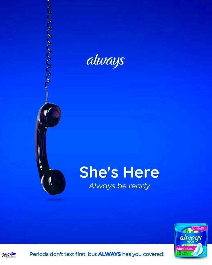 Period Care & Feminine Hygiene creative ad: witty phone metaphor for unexpected periods