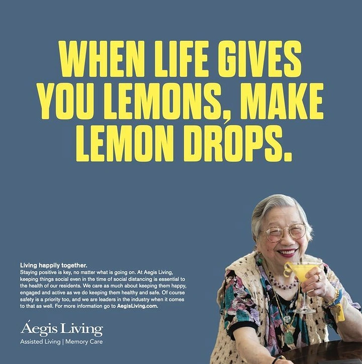 Senior Care creative ad: Witty lemon-drop copy twist, bold type