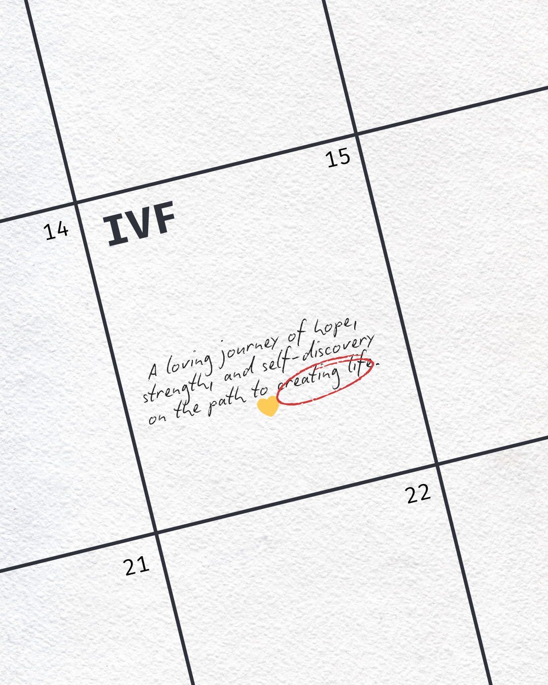 Instagram post: Calendar handwritten IVF journey note