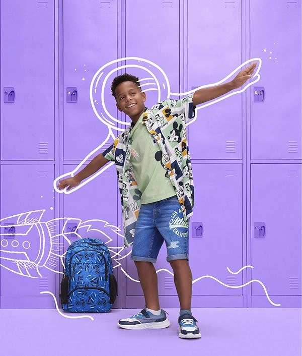 Schools & School Admissions creative ad: Dynamic student superhero locker-room scene