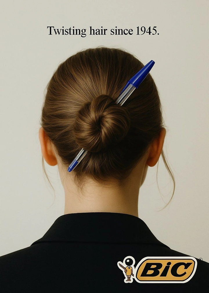 Pens & Writing Instruments creative ad: Pen cleverly replaces hairpin in bun
