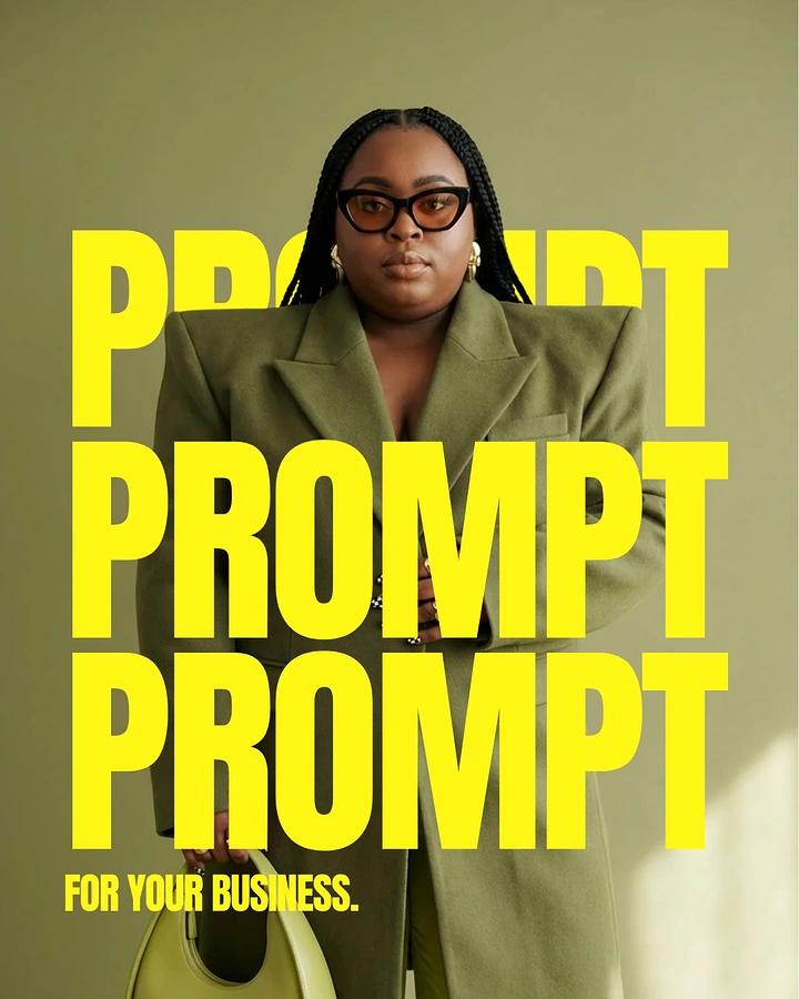 Agency creative ad: Bold repeated PROMPT type layered with model