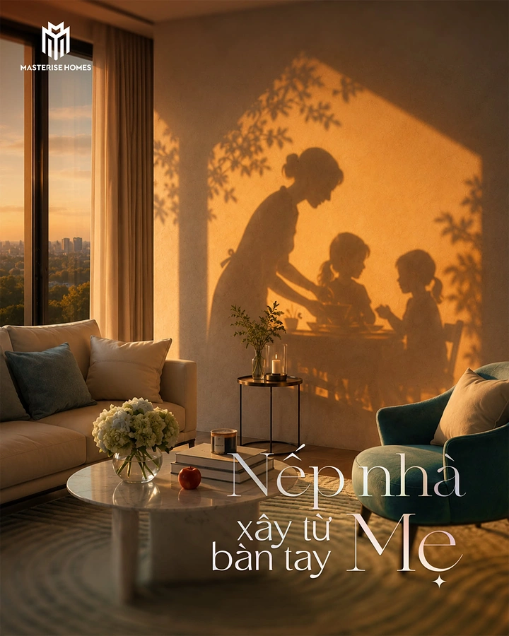 Mother's Day creative ad: Shadow of a mother serving children cast on a sunlit living-room wall