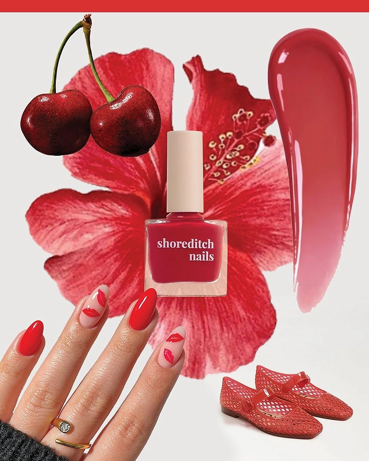 Nail Polish Brands creative ad: Cherry-red floral fashion collage