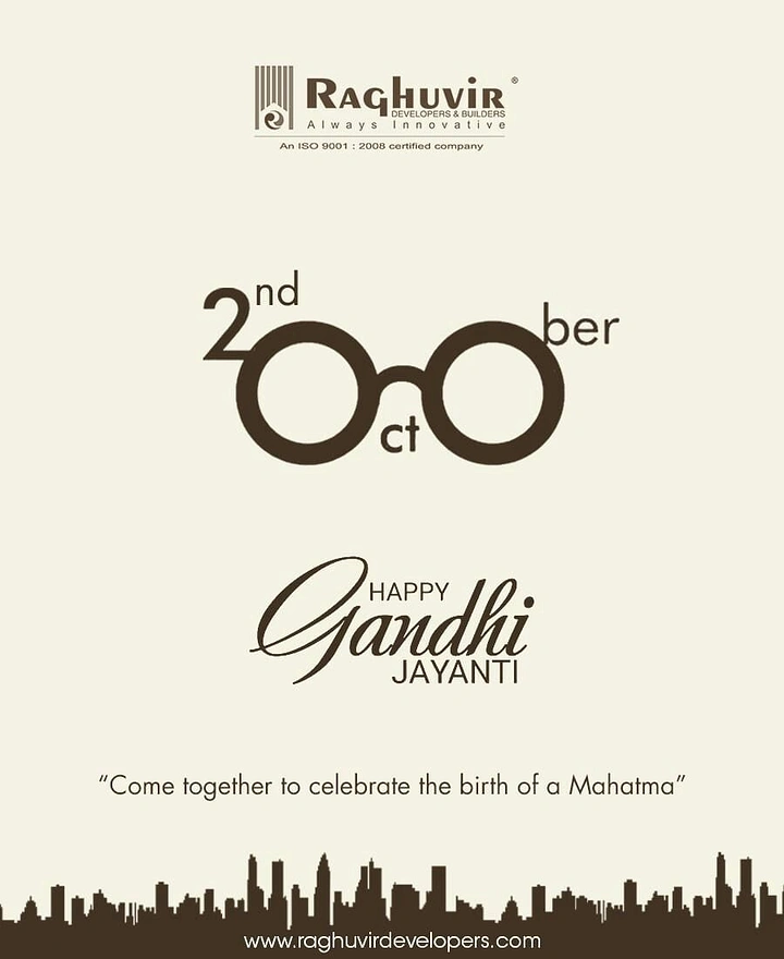 Gandhi Jayanti creative ad: The date '2nd October' typeset so the O's form round spectacles