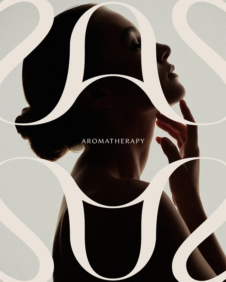 Spa & Massage creative ad: Backlit silhouette of a woman in profile, overlaid with huge flowing serif letterforms
