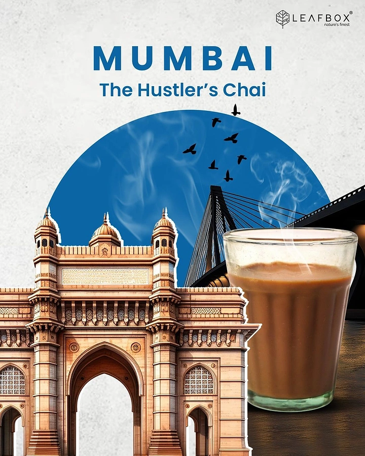 Tea & Chai Brands creative ad: Mumbai landmarks collage with chai glass