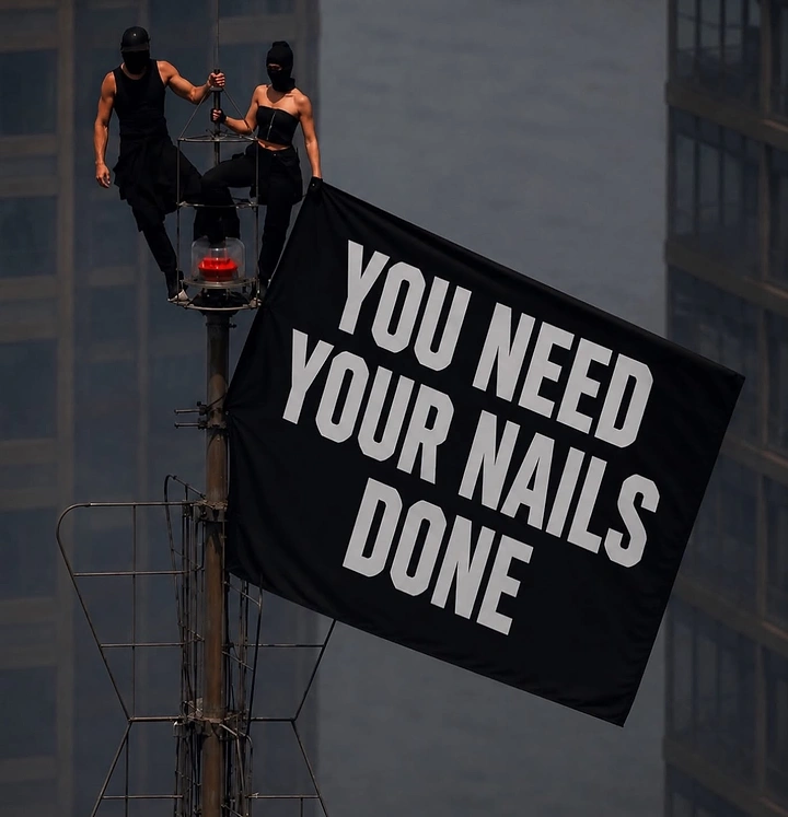 Nail Salons creative ad: Protest-banner stunt: 'You need your nails done'
