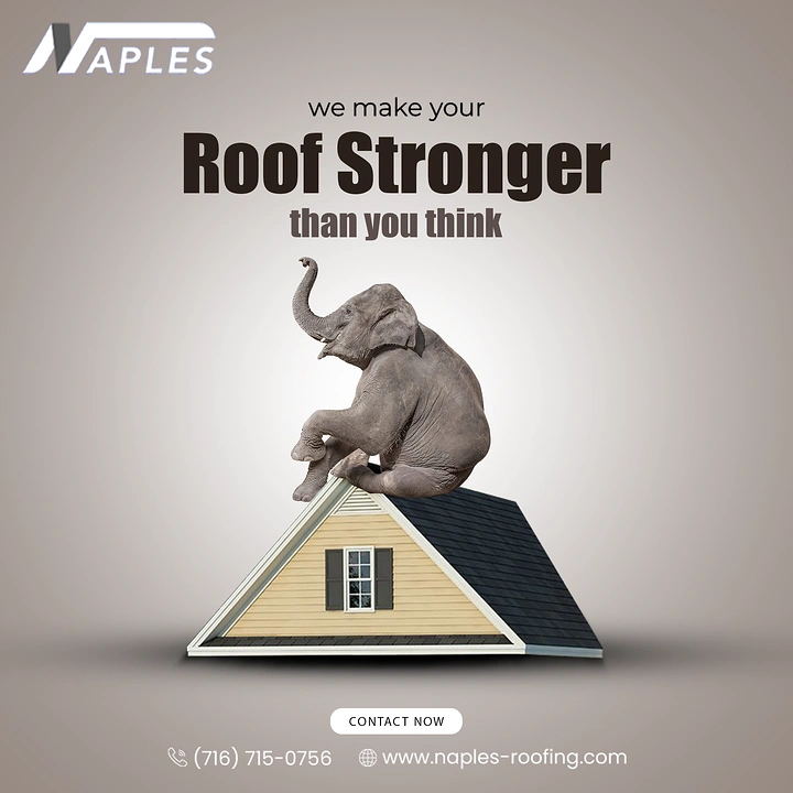 Roofing creative ad: Elephant sitting on top of a house roof