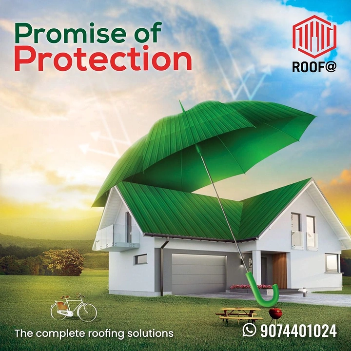 Roofing creative ad: Green umbrella as roof metaphor