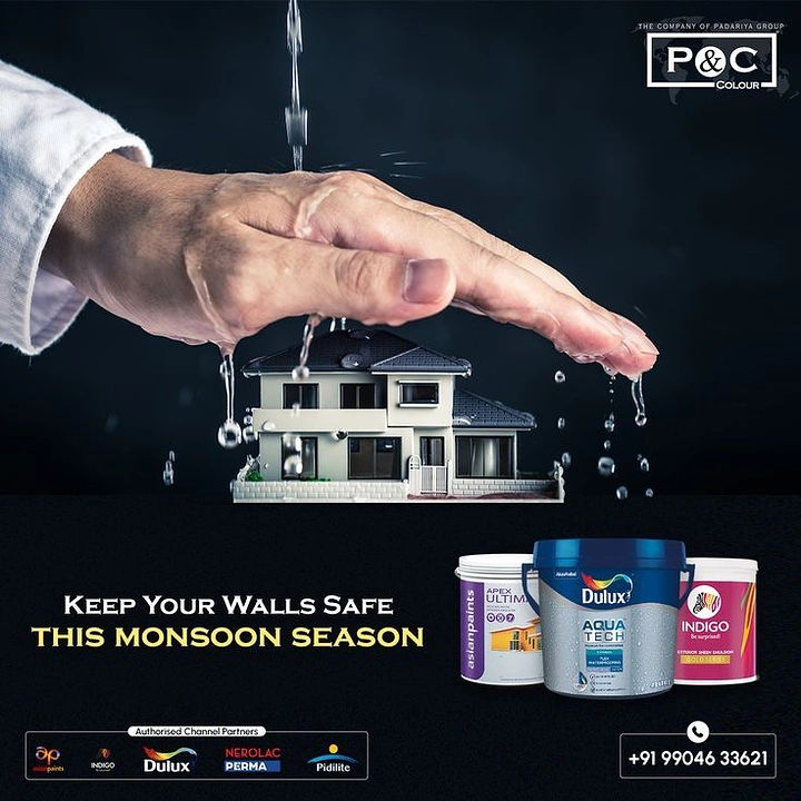 Waterproofing creative ad: Protective hand shields house from rain