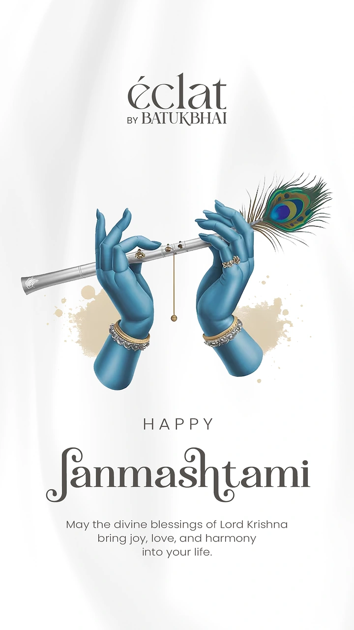 Janmashtami creative ad: Krishna's hands wearing brand jewellery with flute