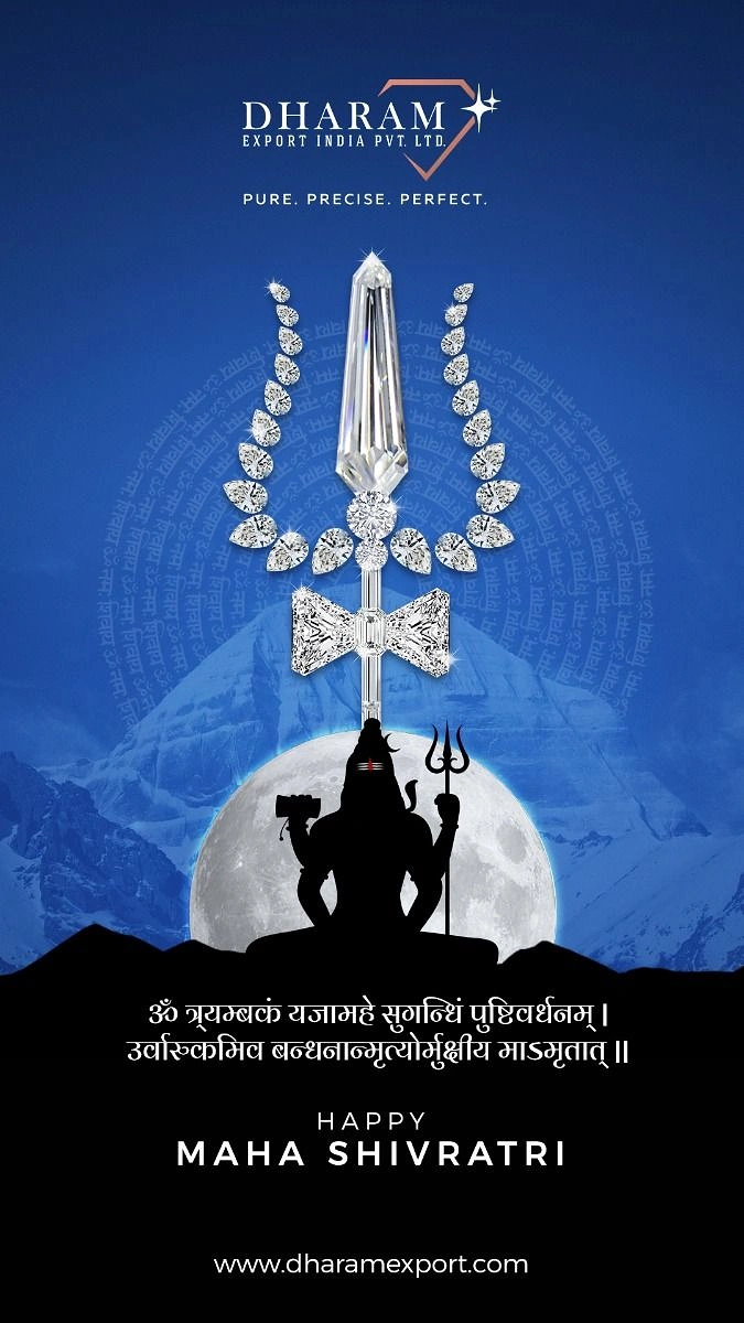other-festival creative ad: Trishul made of cut diamonds above a Shiva silhouette against a full moon