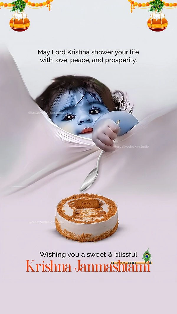 Janmashtami creative ad: Baby Krishna tears through page to steal cake